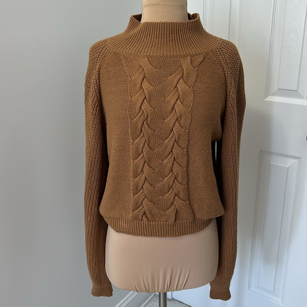 Caroline Constas Cableknit Mock Neck Sweater Camel